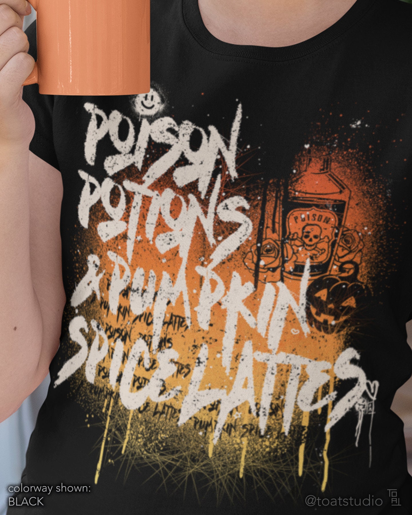 Poison Potions & Pumpkin Spice Lattes Unisex T-shirt, Fall Halloween Coffee Shirt, Coffee Lover, Spooky Season, Hocus Pocus Witchcraft