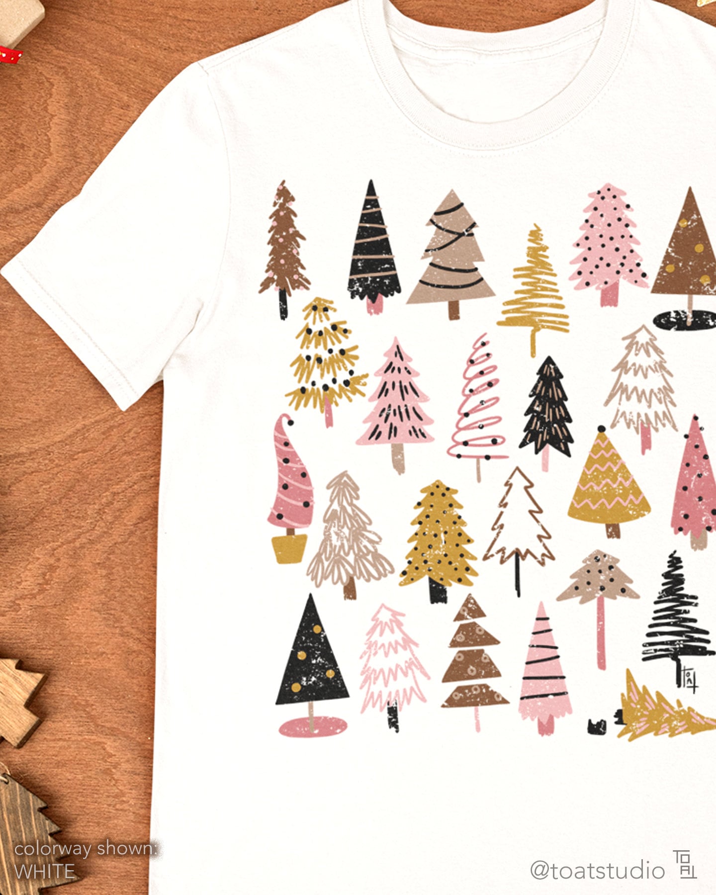 Pink Christmas Trees Unisex T-shirt, Christmas Tree Shirt, Simple Line Drawing, Minimal Christmas Illustration, Cute Pink Christmas Trees