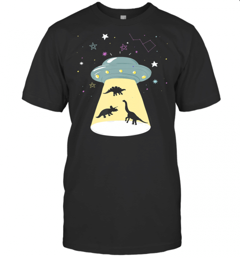 Funny Ufo Alien Abduction Dinosaur Kids T Shirt