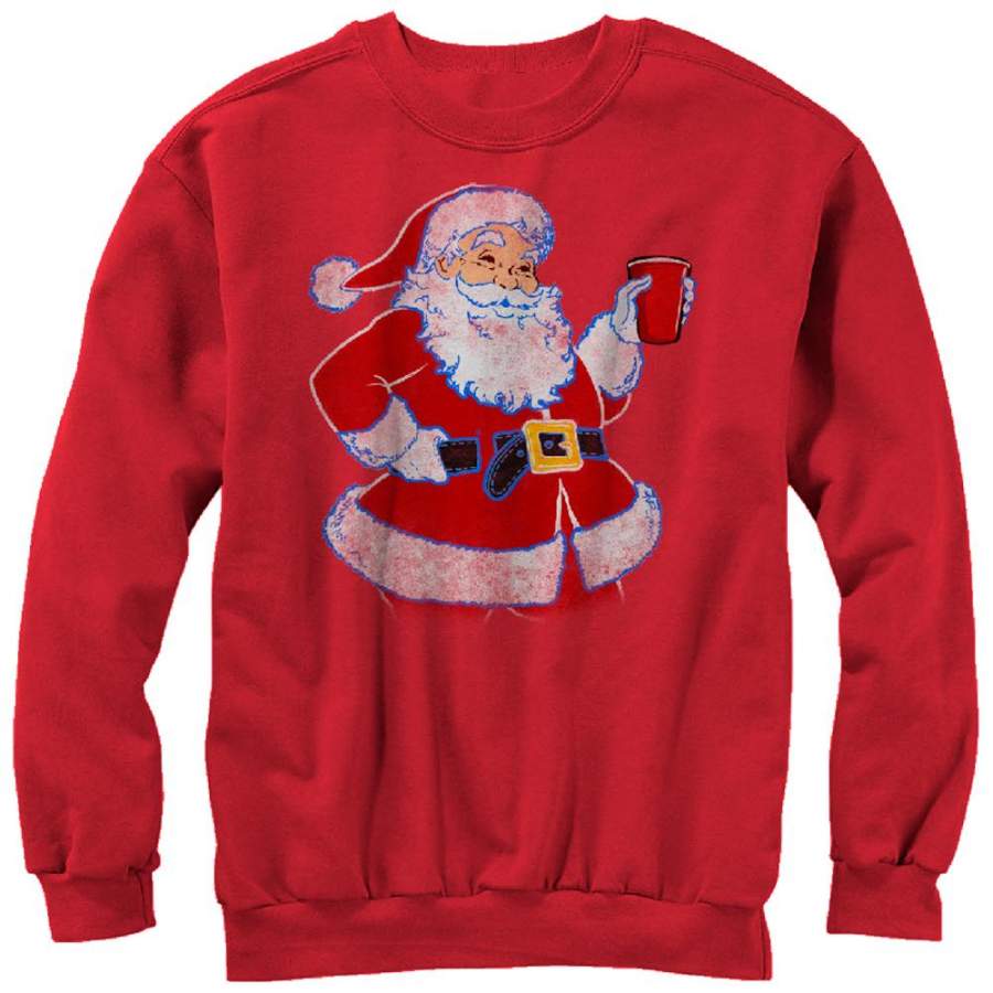 Lost Gods Men’s Ugly Christmas Santa Claus Party Time  Sweatshirt Red