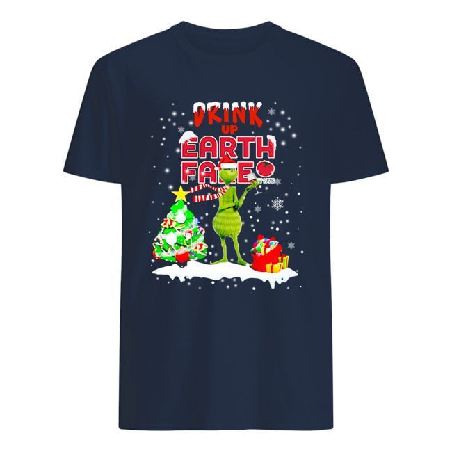 Drink Up Earth Face The Grinch Wine Drinking Christmas Funny Business Shirts