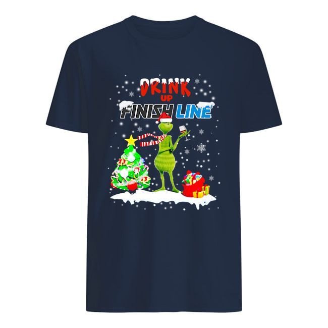 Drink Up Finish Line The Grinch Wine Drinking Christmas Funny American Business Shirts