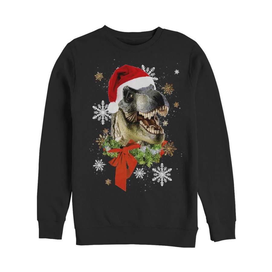 Lost Gods Men’s Ugly Christmas Festive T Rex Santa  Sweatshirt Black