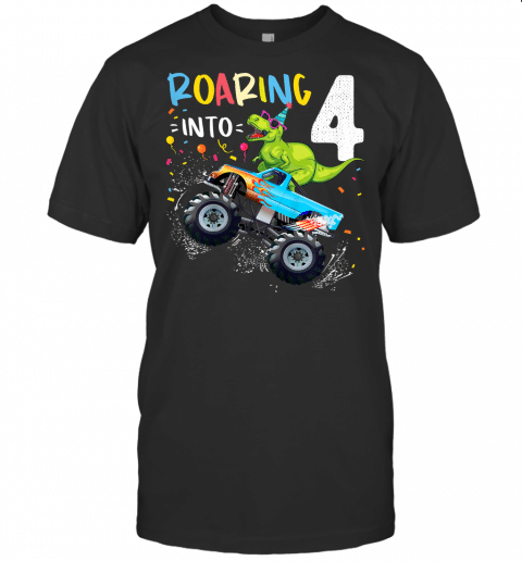 Kids 4Th Birthday T Rex Dinosaur Monster Truck Boys And Girls T Shirt