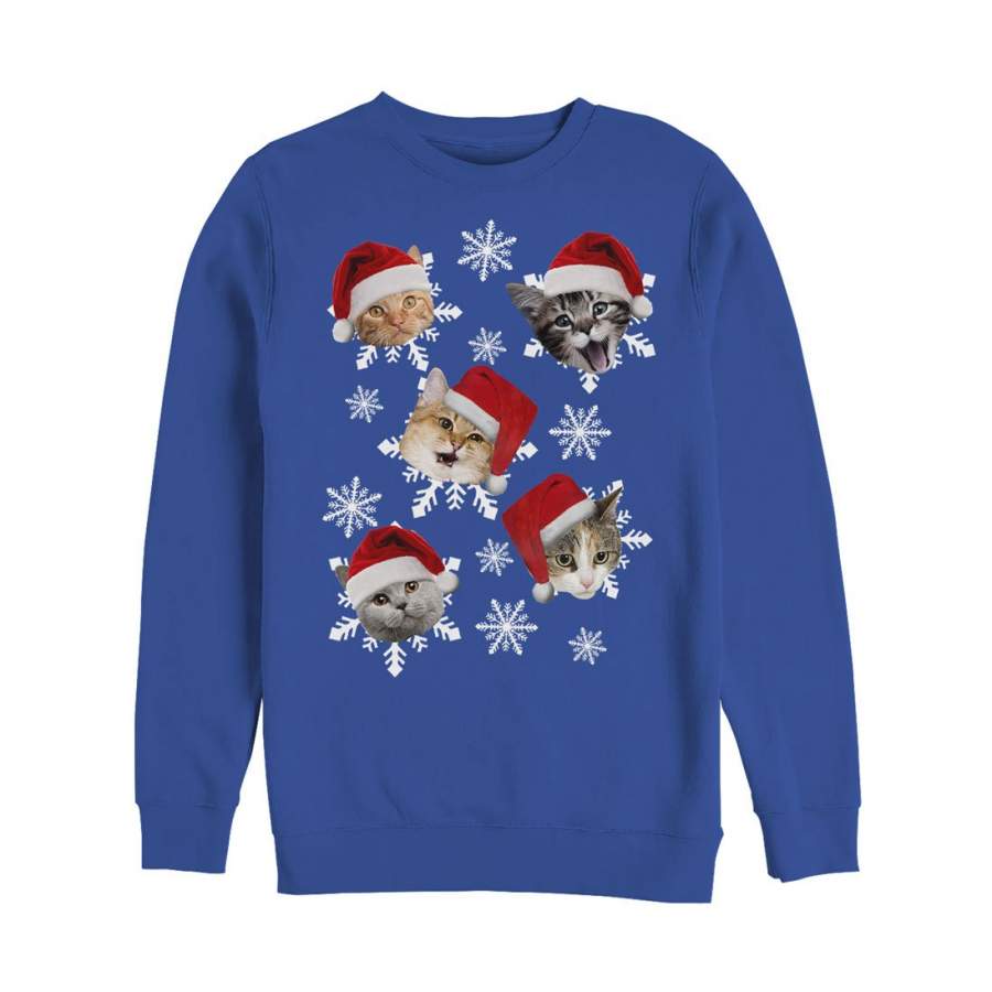 Lost Gods Men’s Ugly Christmas Cat Snowflakes  Sweatshirt Royal Blue