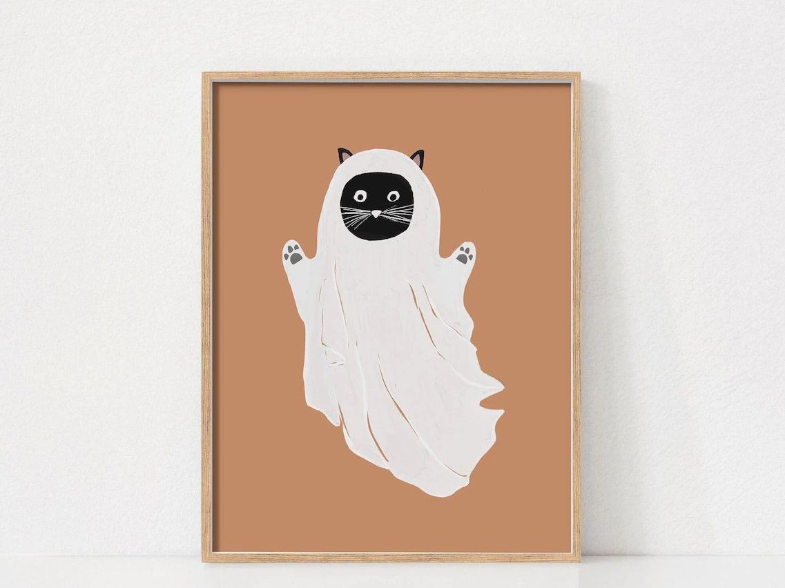 Halloween Art Print, Halloween Cat Print, Peekaboo Cat Wall Art, Halloween Poster, Cute Boo