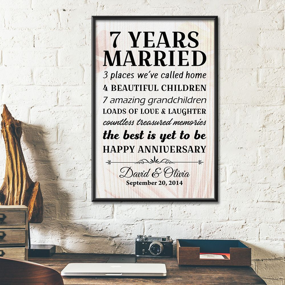 7Th Wedding Anniversary Gifts Poster For Couple, Grandparents, Grandpa, Grandma