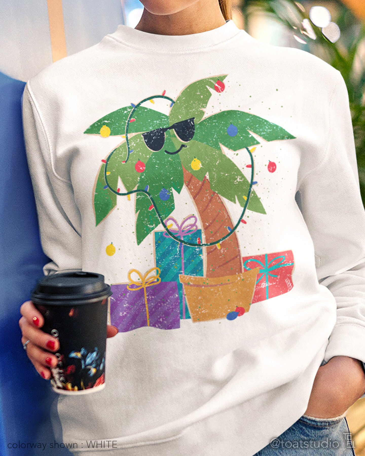 California Christmas Unisex Crewneck Sweatshirt, Tropical Xmas shirt, Christmas in Hawaii, Beachy Christmas Vibes, Palm Tree Ornaments