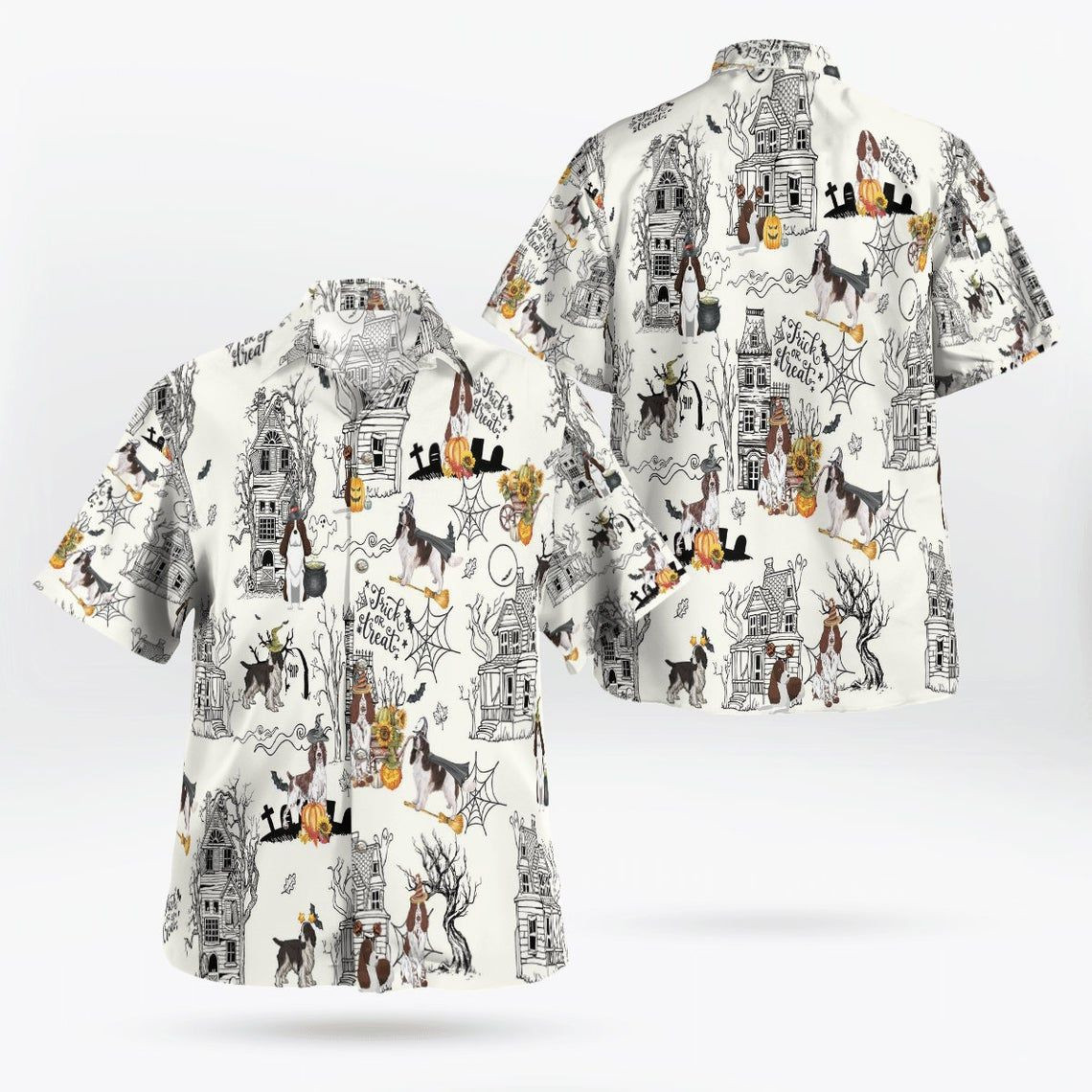 English Springer Spaniel Halloween Pumpkin Hawaiian Shirt – Halloween Short-Sleeve Shirt