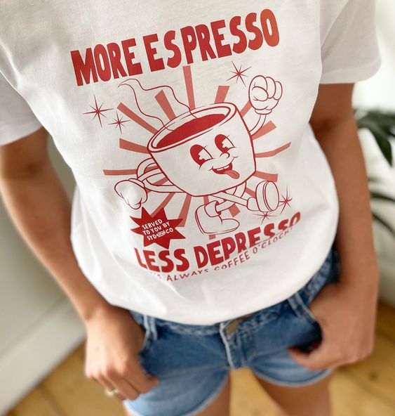 Retro More Espresso Less Depresso Slogan T-shirt