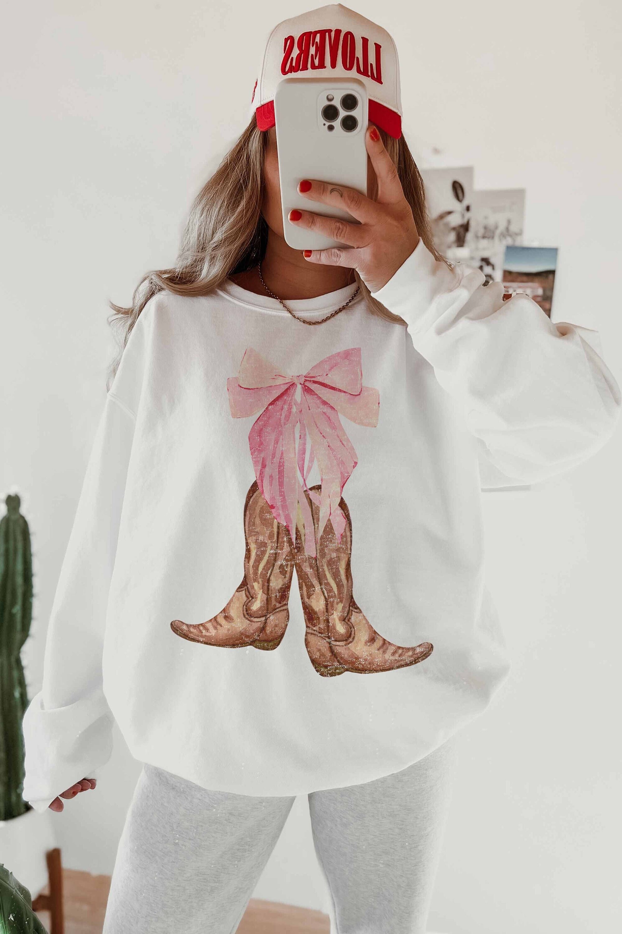 Coquette Cowgirl Sweatshirt Pink Ribbon Sweatshirt Soft Girl Era sweatshirt Coquette Sweatshirt Disco Cowgirl Sweatshirt Western Sweatshirt