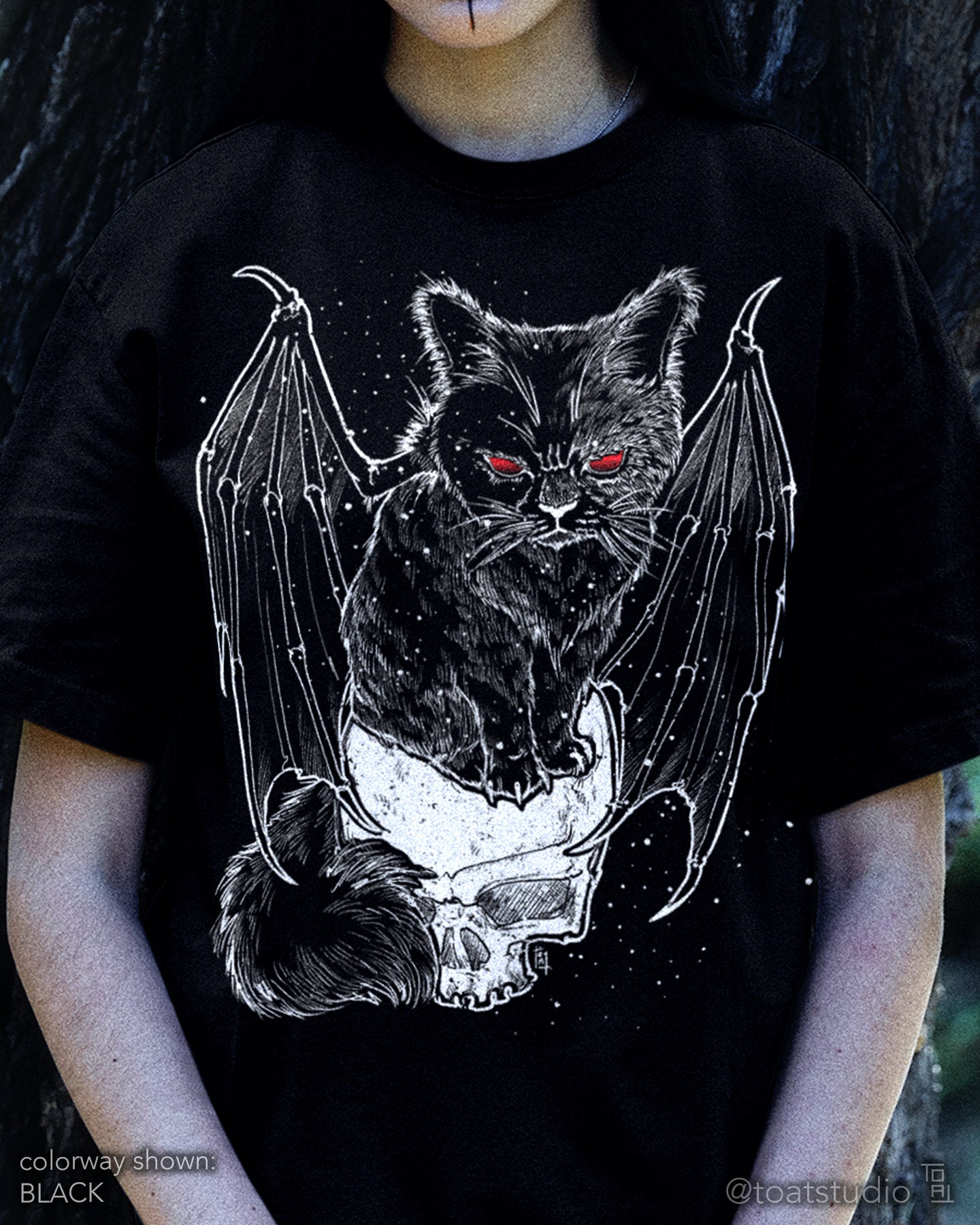 Bat Cat Unisex T-shirt, Halloween Black Cat, Evil Red Eyed Cat, Scary Season, Flying Cat Bats, Evil Meow, Spooky Winged Kitty, Cute Chimera