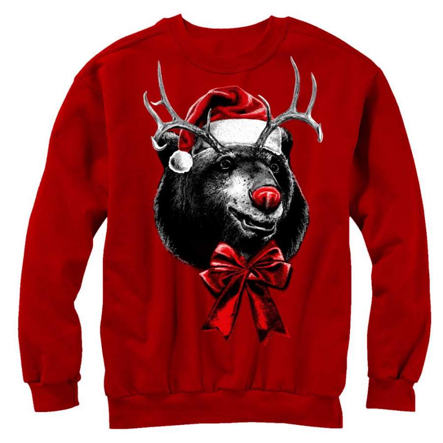 Lost Gods Women’s Ugly Christmas Rein-Bear  Sweatshirt Red