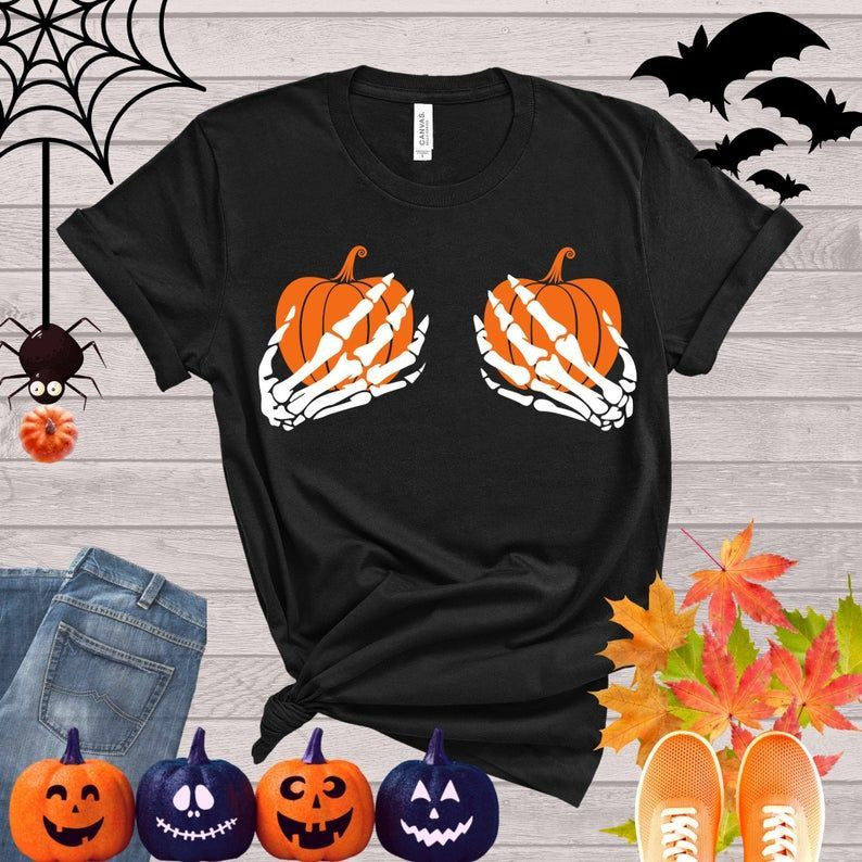 Skeleton Hands Shirt, Funny Halloween Shirt, Happy Halloween Shirt, Halloween Party, Trick Or Treat Shirt, Hand Bra Shirt