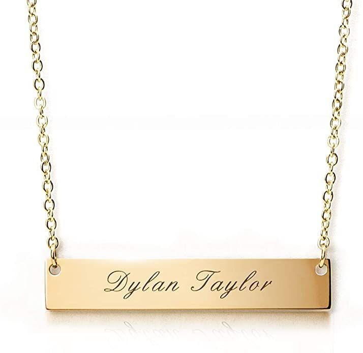 Personalized Custom Stainless Steel Horizontal Bar Necklace