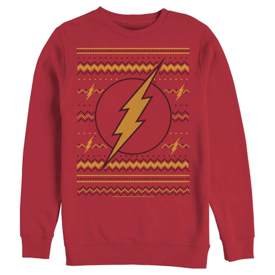 Justice League Men’s Ugly Christmas Flash Logo  Sweatshirt