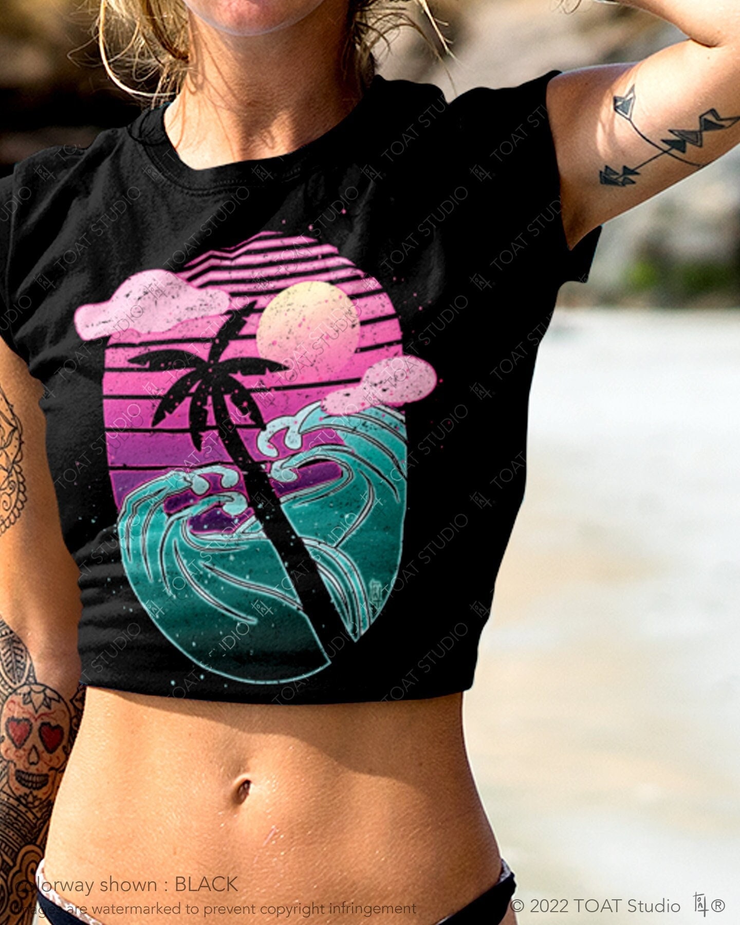 Tropical Vaporwave Unisex T-Shirt, Retrowave Aesthetic, Beach Bum, Surf’s Up, Cyberpunk Ocean, 80’s Sunset, Outdoor Lover, Beach Dreamwave