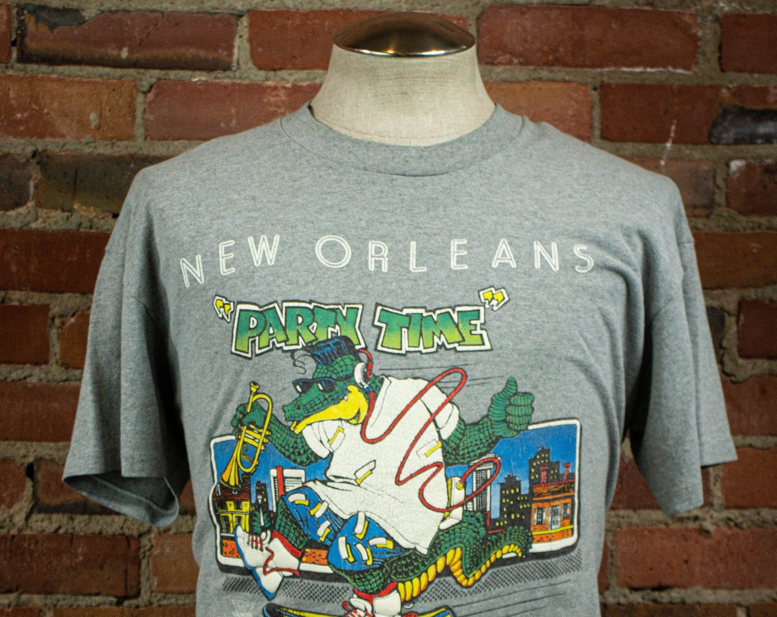 Vintage 80’S New Orleans Party Time French Quarter Grey Graphic T Shirt 2