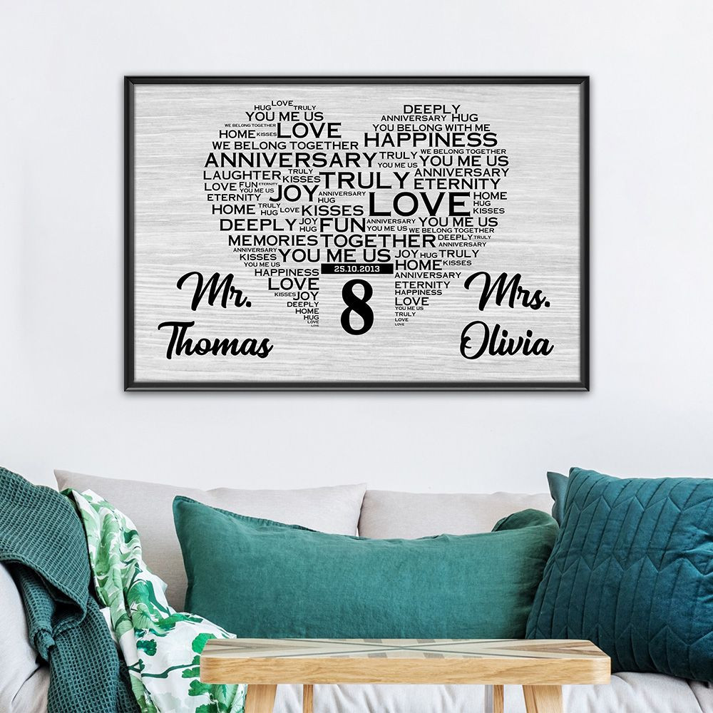 Personalized Names & Date 8Th Wedding Anniversary Gifts Poster For Couple, Husband & Wife, Her, Him