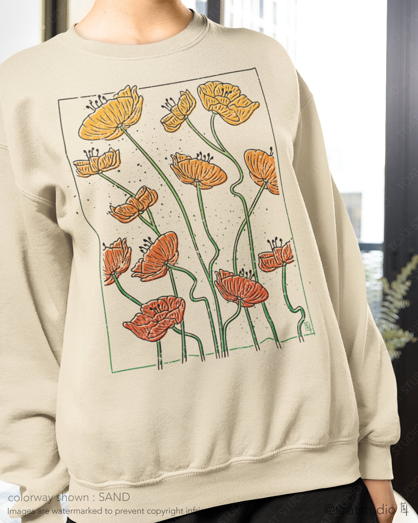 Poppy Flowers Unisex Crewneck Sweatshirt, Poppy Field, California Poppies, Wildflowers, Farmcore, Floral Plant Lover Gift, Orange Flowers