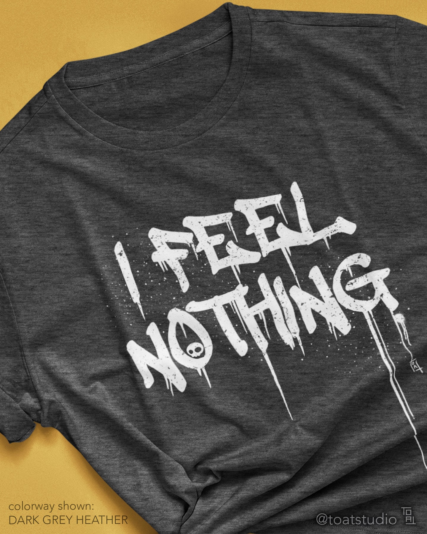 I Feel Nothing Graffiti Unisex T-shirt, Chibi Skull, Dripping Spray Paint, No Emotion, Emo shirt, Alternative clothing, Grunge apparel