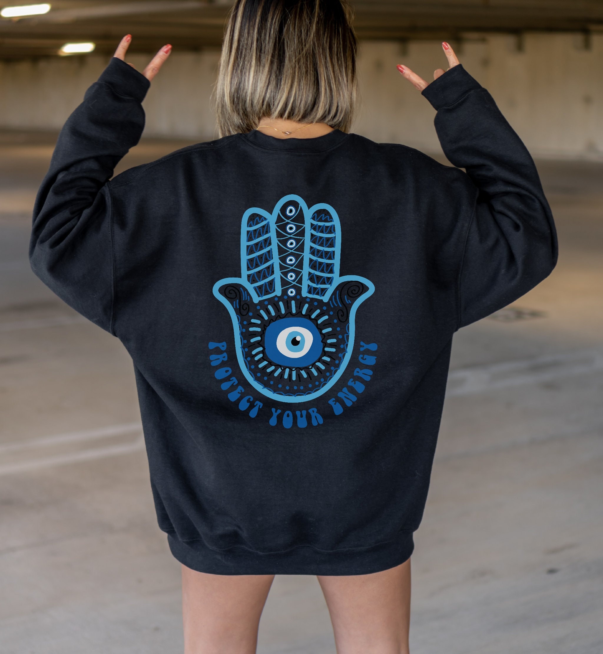 Protect Your Energy Evil Eye Crewneck Sweatshirt Aesthetic Clothes Witchy Clothes Indie Clothing Third Eye Spiritual Shirt Hippie Clothes