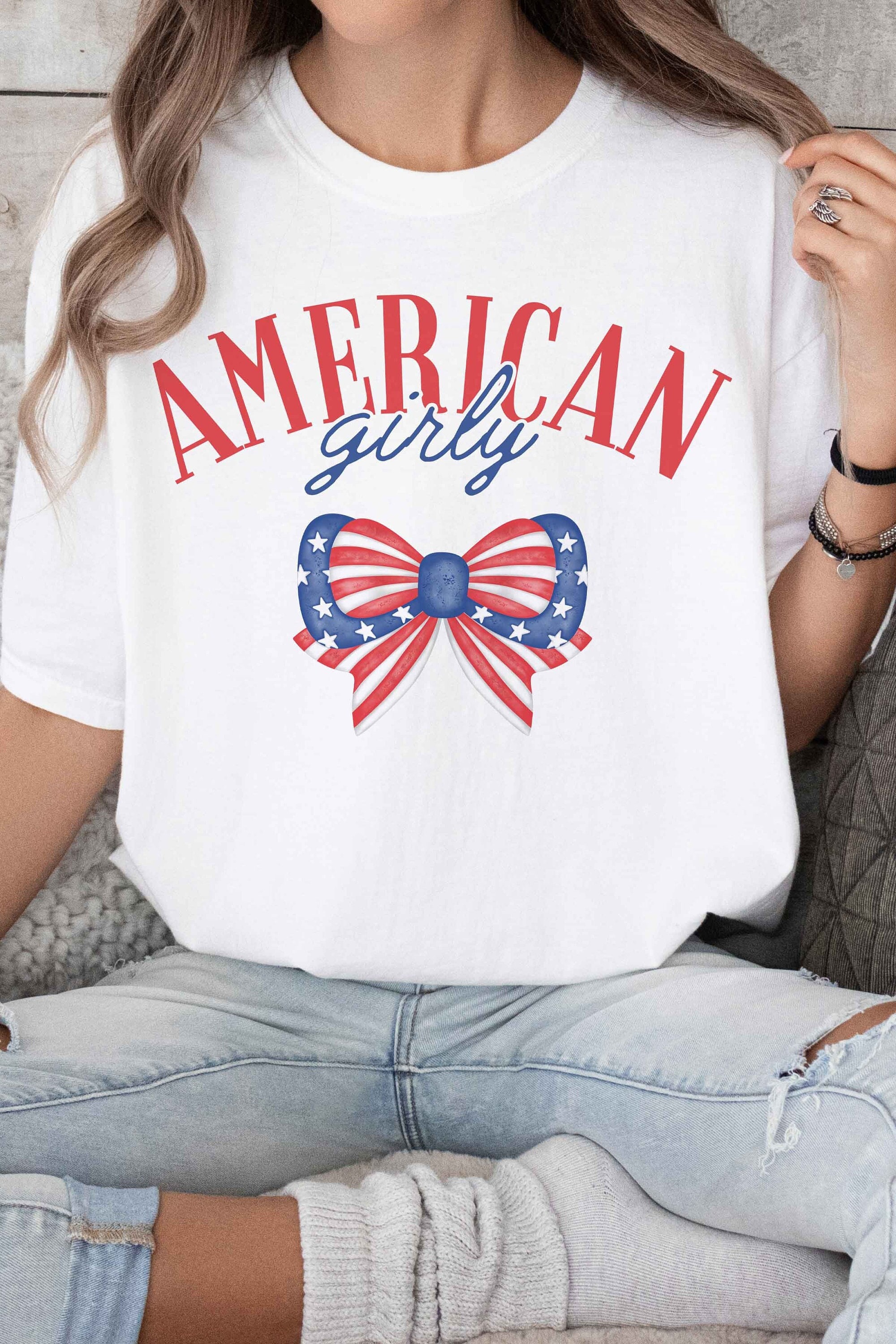 American Girly Shirt Coquette Clothing Coquette Girl Ribbon Shirt 4th of July Shirt America Coquette Merica Shirt Coquette 4th of July Trend