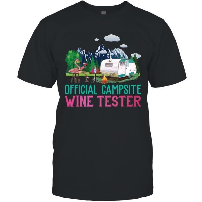 Official Campsite Wine Tester Funny Flamingo Camping Lady Shirt T-Shirt