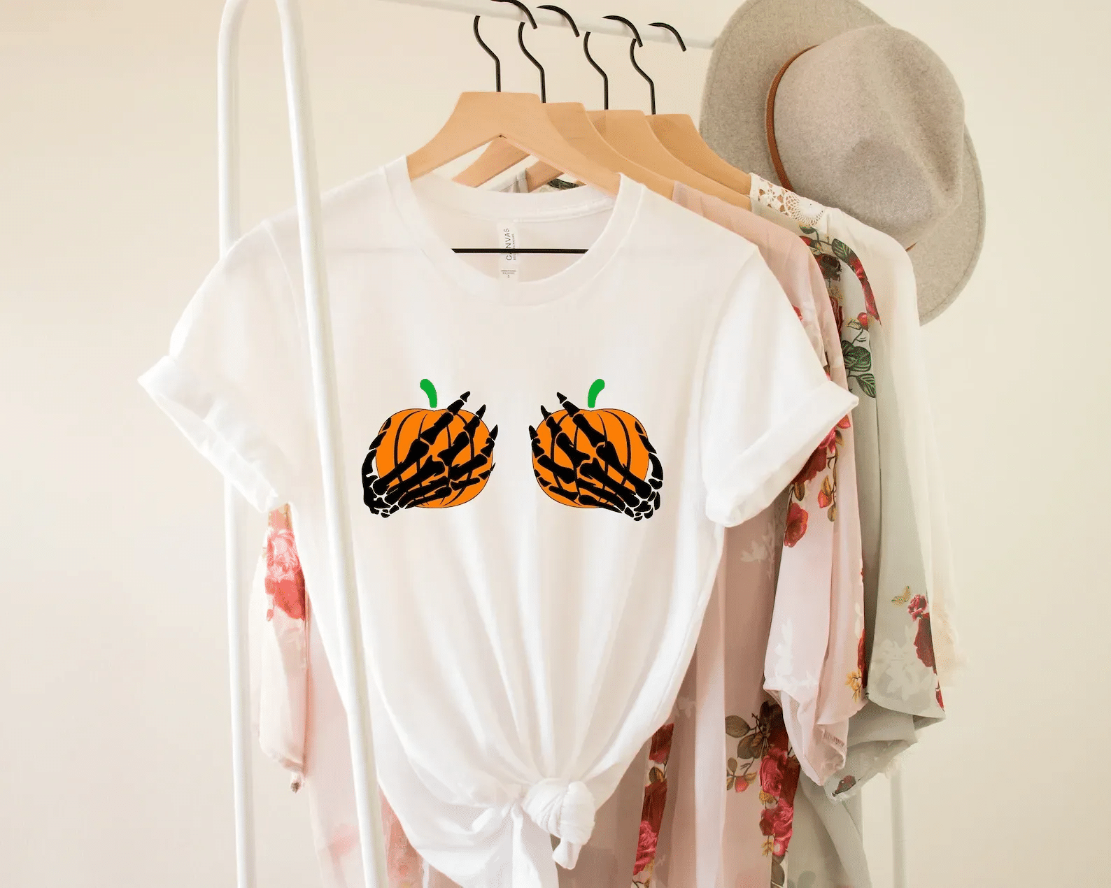 Pumpkin Bra Skeleton Hand Tie Dye Shirt