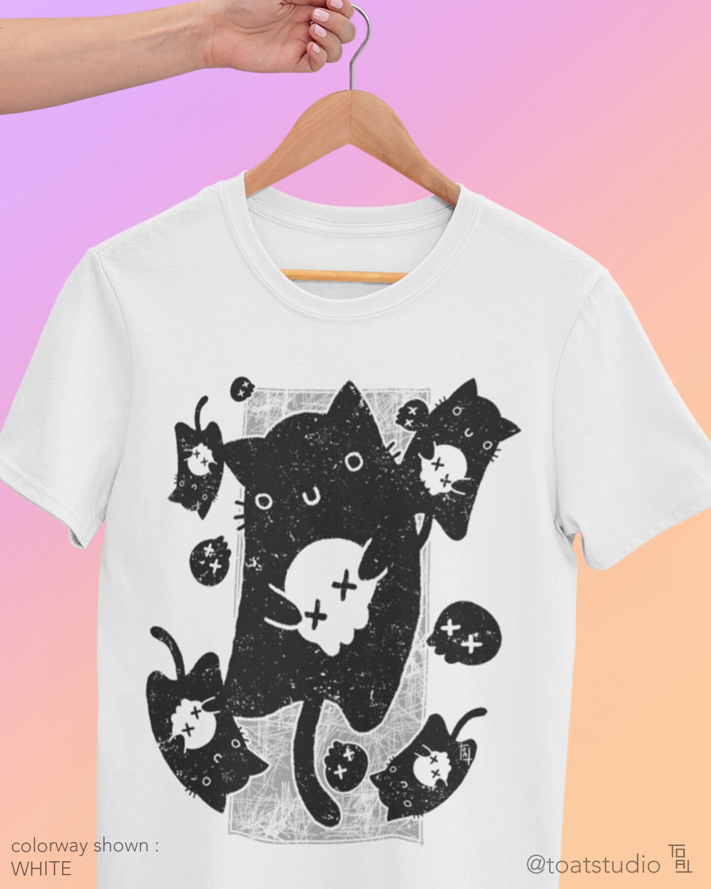 Kawaii Kat Skulls Unisex T-shirt, Cute Cat Shirt, Cat with Skull, Fat Cat, Slouchy Cute Animal, black cat shirt, halloween cat, evil cat