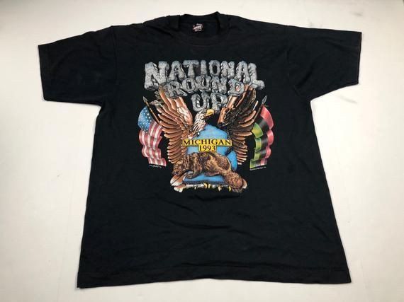 Vintage 1993 National Round Up Shirt C Motorcycle Gang Chopper Guy Michigan Shirt