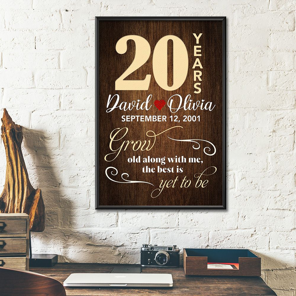 Personalized Names & Date 20Th Wedding Anniversary Gifts Poster For Couple, Husband & Wife, Her, Him