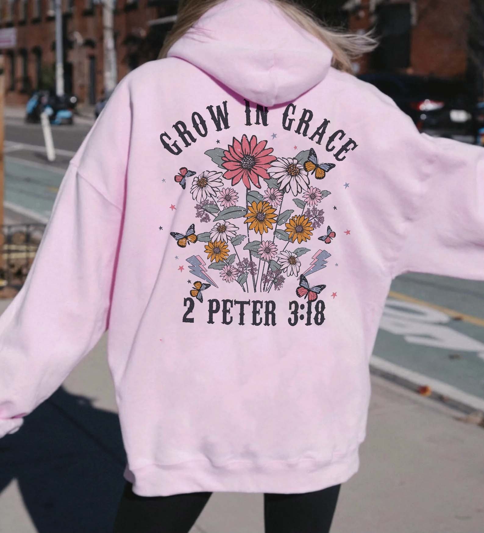 Grow in Grace Hoodie Christian Hoodies Christian Hoodie Bible Verse Hoodies Aesthetic Hoodie Christian Vsco Hoodie Trendy Hoodie Jesus Hoodi