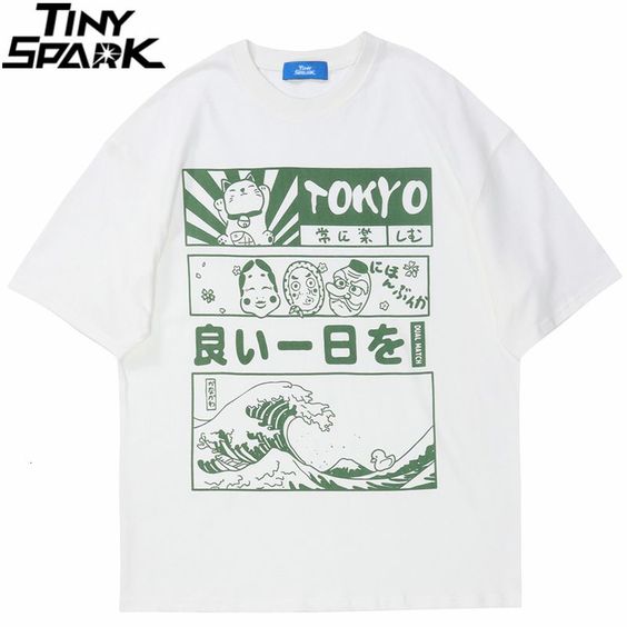 Japanese Kanji Cartoon Great Wave Tokyo Tshirt