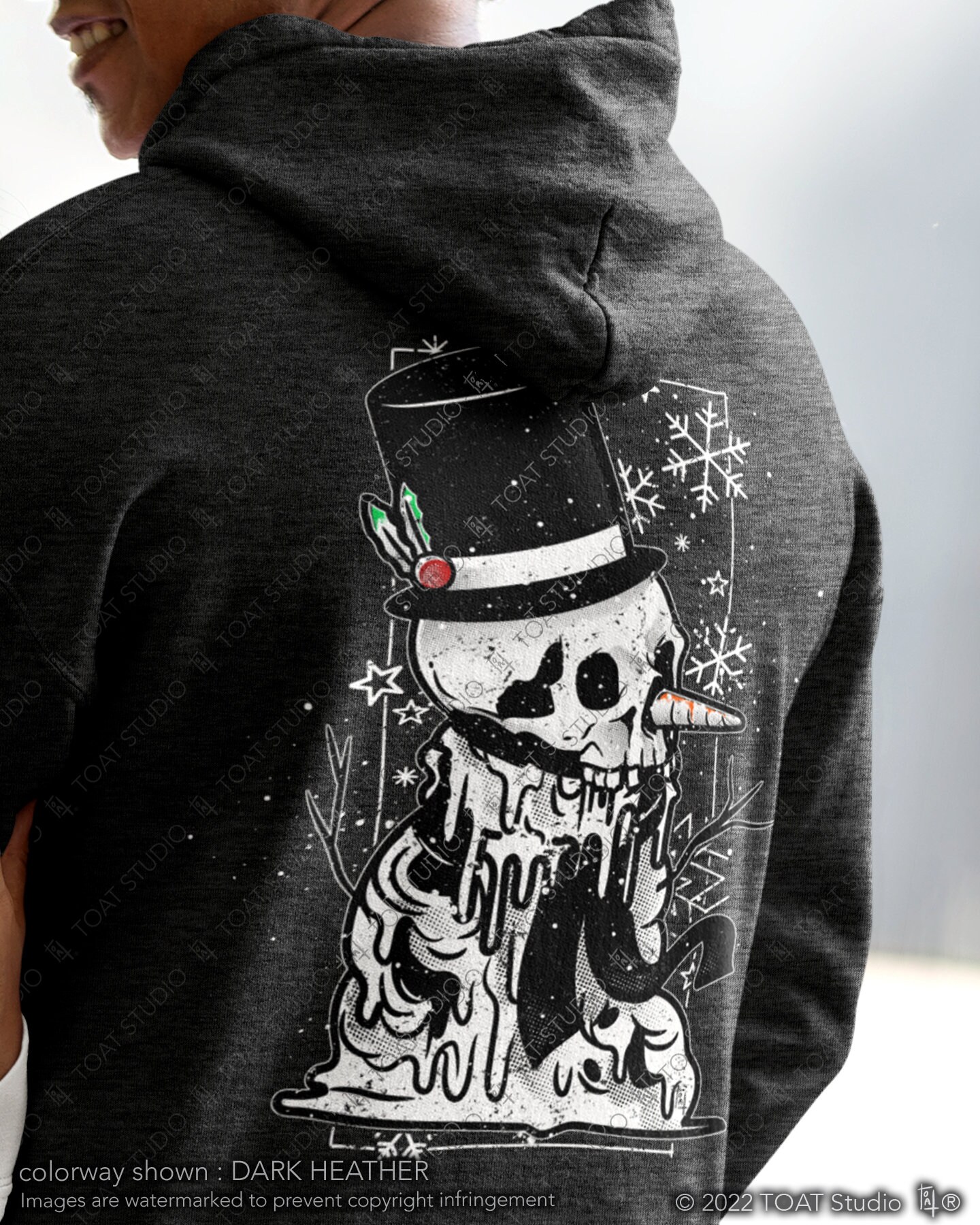 Frosty the Skullman Unisex Hoodie, Christmas Snowman, Melting Snowman, Merry Creepmas, Spooky Xmas Gift, Dark Christmas, Haunted Holiday