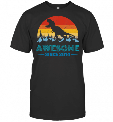 Awesome Since 2014 T Shirt 5 Years Old Dinosaur Gift