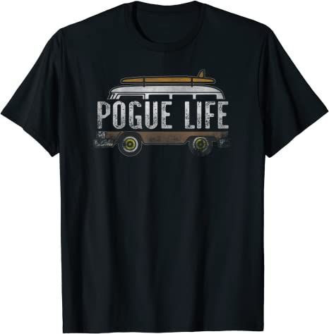 Distressed Vintage Style Pogue Life Surfer Van Design T-Shirt