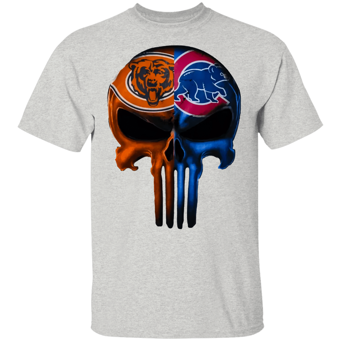 Punisher Skull Chicago Bears And Chicago Cubs Funny Sports Fans Youth T-Shirt