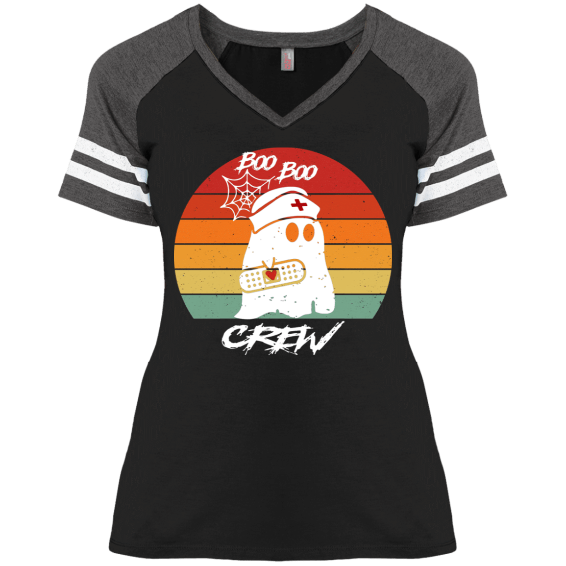 Boo Boo Crew Funny Halloween Nurse Ghost 01 Ladies’ V-Neck