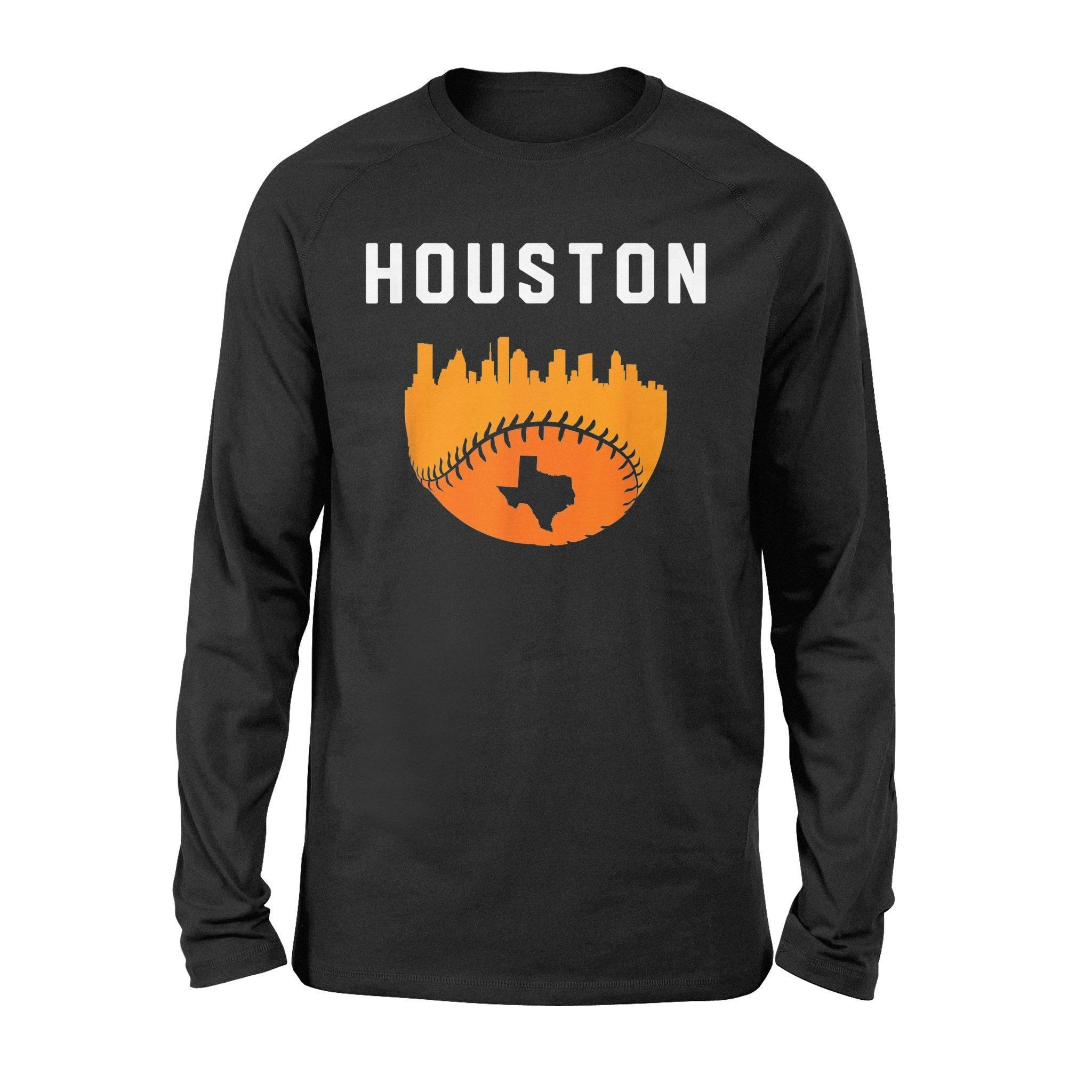 Vintage Houston Texas Cityscape Baseball T-Shirt – Standard Long Sleeve