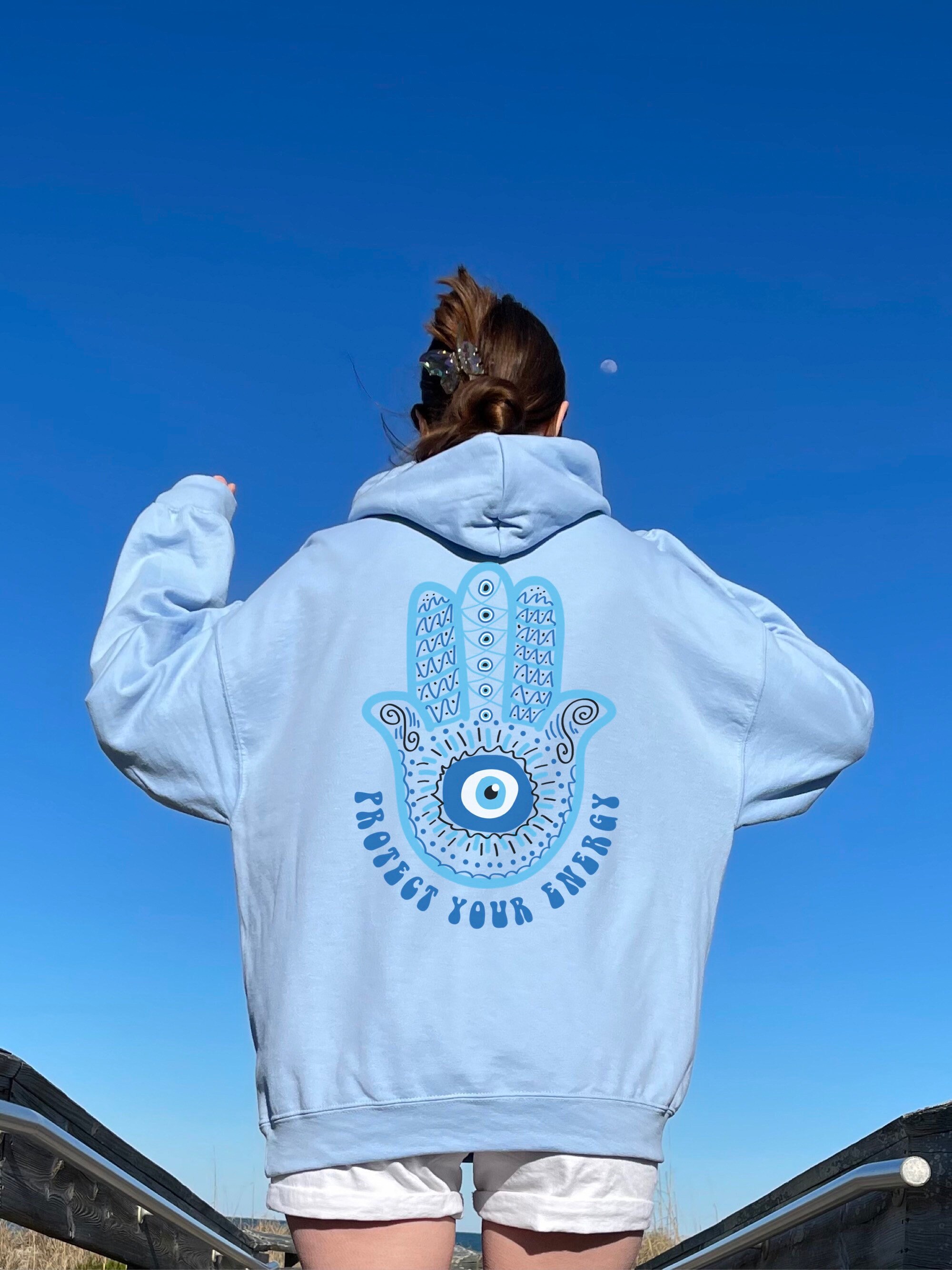 Protect Your Energy Hasma Hand Evil Eye Hoodie Trendy Hoodies Egirl Clothing Witchy Clothes Positive Hoodie Evil Eye Sweatshirt Boho Hoodie