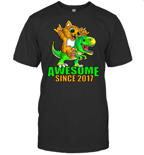 Awesome Since 2017 Kids Boy Girl Birthday Gift Cat Dinosaur T Shirt