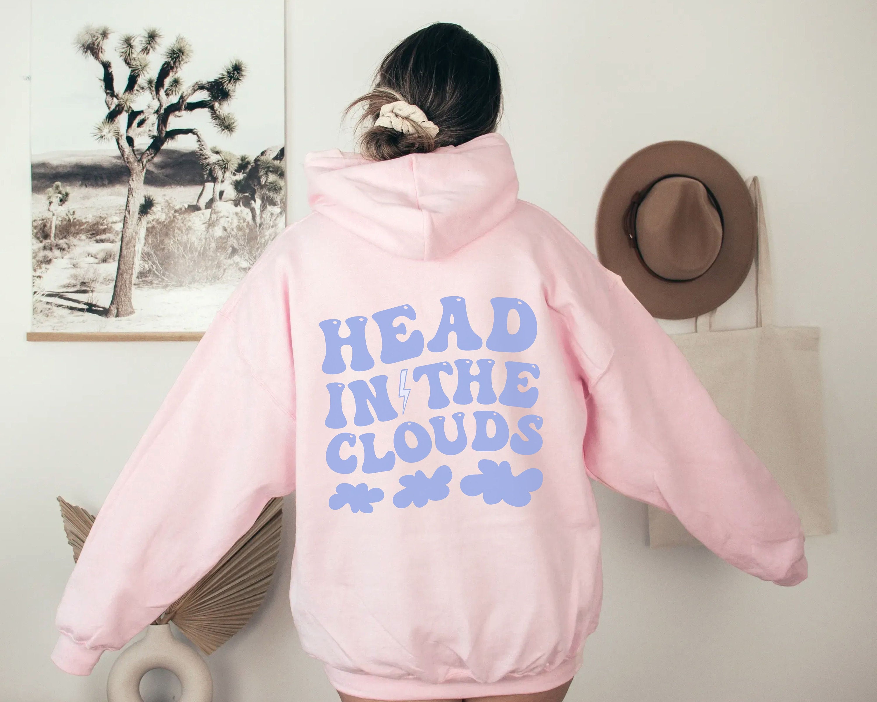 Head in the Clouds Hoodie with Words on Back Aesthetic Lightning Bolt Hoodie Preppy Sweatshirt VSCO Hoodie Tumblr Hoodie Trendy Hoodie Women