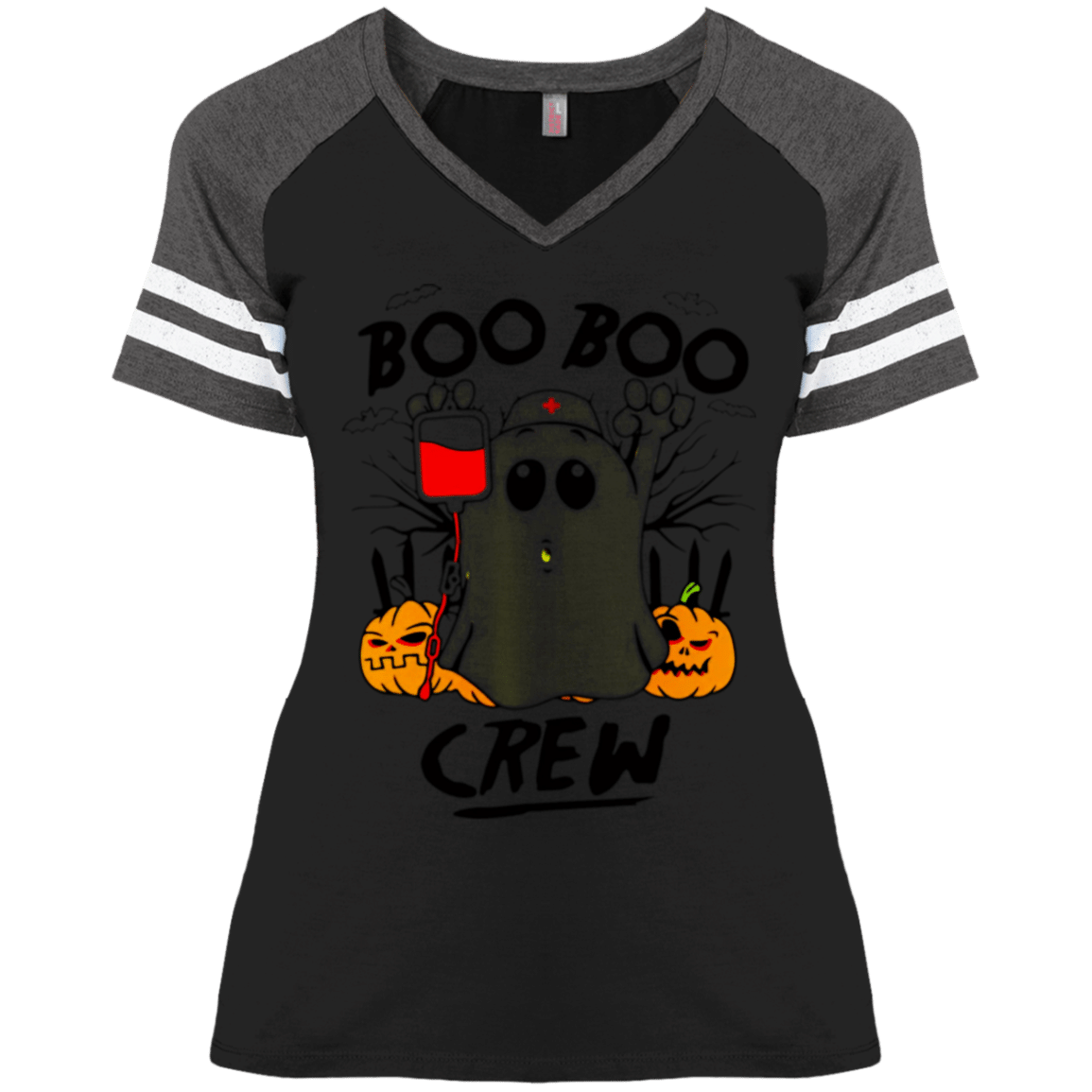 Ghost Pumpkins Nurse Boo Boo Crew Halloween Ladies’ V-Neck