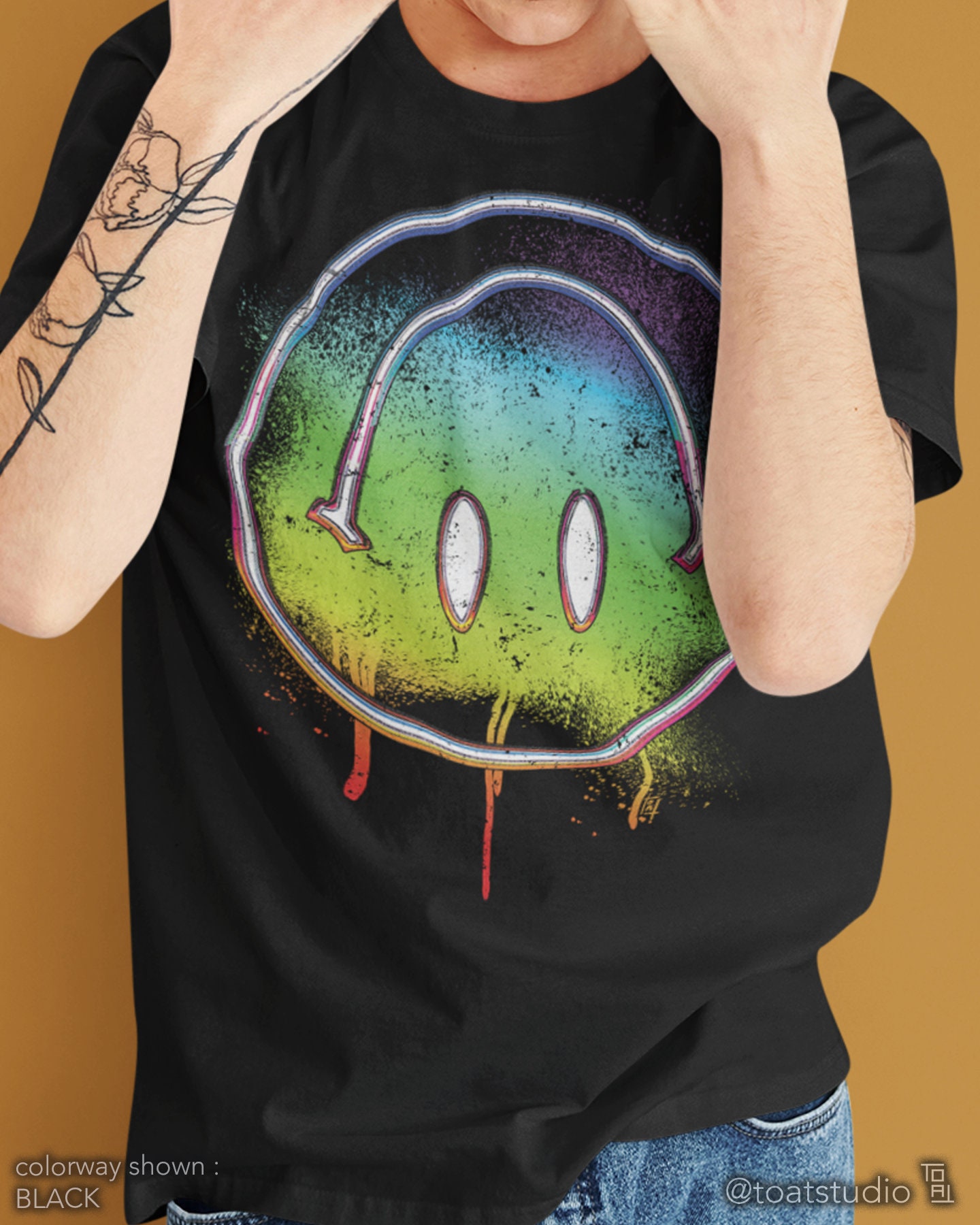 Rainbow Smiley Face Unisex T-shirt, Spray Paint Face, Upside Down Smile, Rainbow Graffiti Art, Happy Face, All Smiles, Dripping Paint, EDC