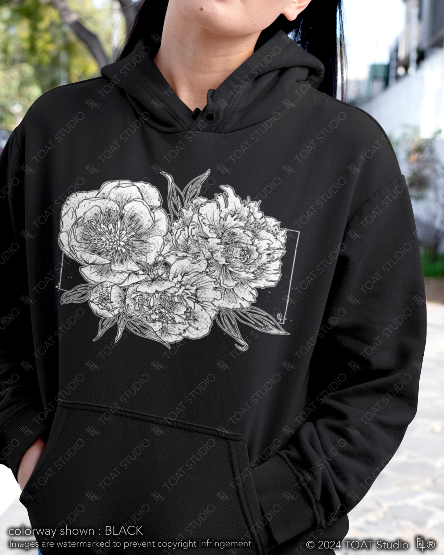 Peony Drawing Unisex Hoodie, Plant Decor Drawing, Peony Flower Sketch, Botanical Art, Flower Garden, Floral Bloom, Wedding Bouquet Drawing