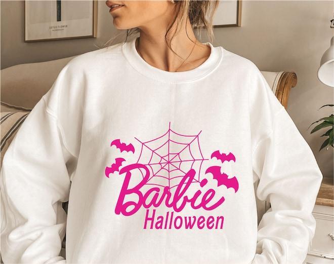 Pink Halloween Barbie Print Sweatshirt