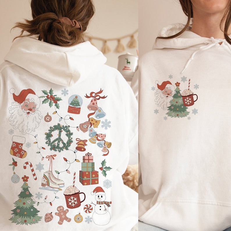 Retro Christmas Santa Claus 2 Sides Print Hoodie