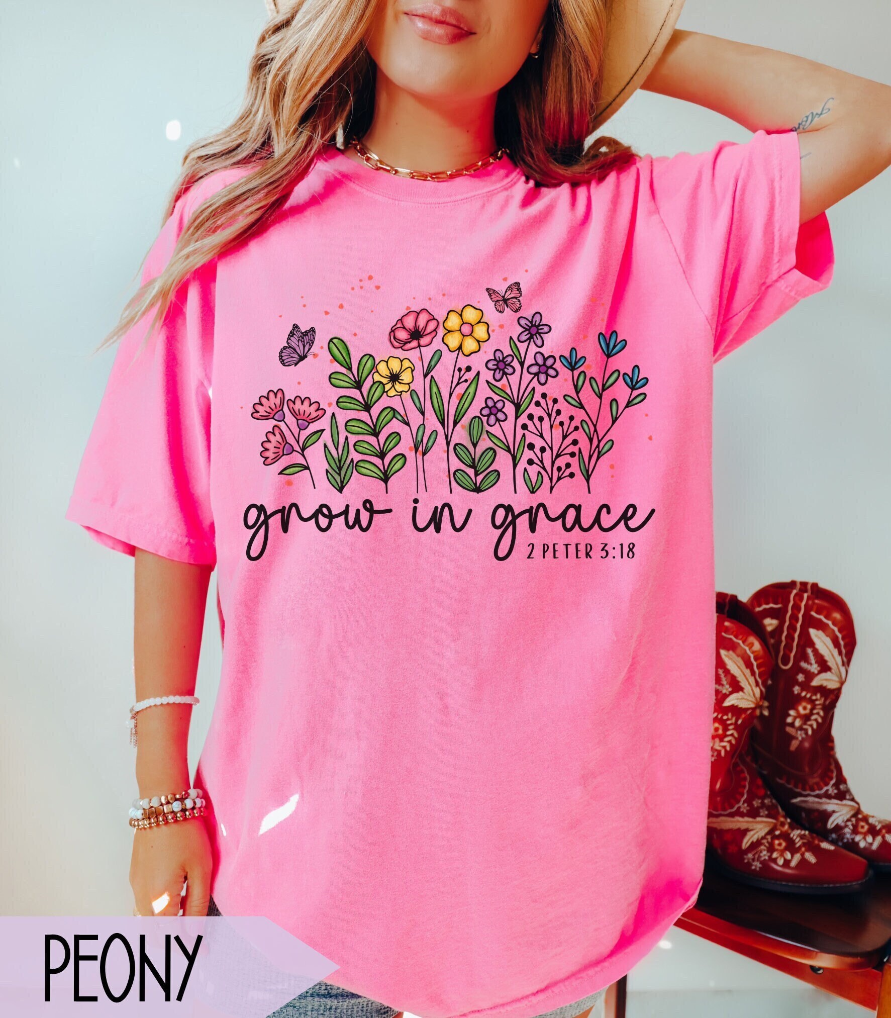 Christian Shirt For Women, Comfort Colors Shirt, Grow In Grace, Trendy Christian Apparel, Bible Verse Shirt, Cute Church Tee, Christian Gift