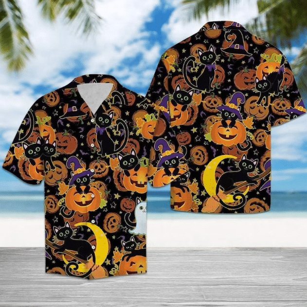 Black Cat Pumpkin Halloween Hawaiian Shirt